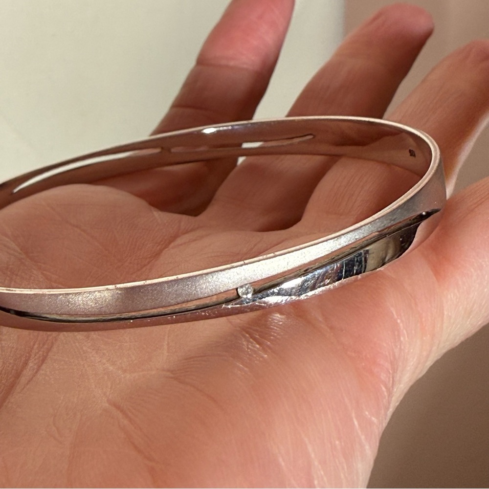 Vintage Sterling silver Modernist tension setting Two Diamonds Bangle Bracelet